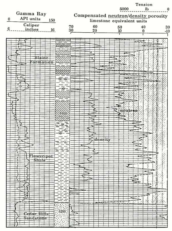 Neutron and density porosity logs for the Nippewalla Group section.