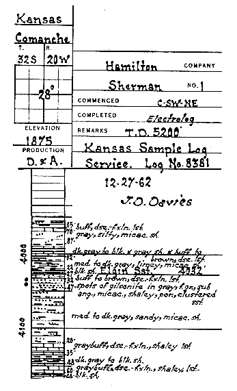 Drill-cuttings Log of the Elgin Sandstone and Kanwaka Shale.