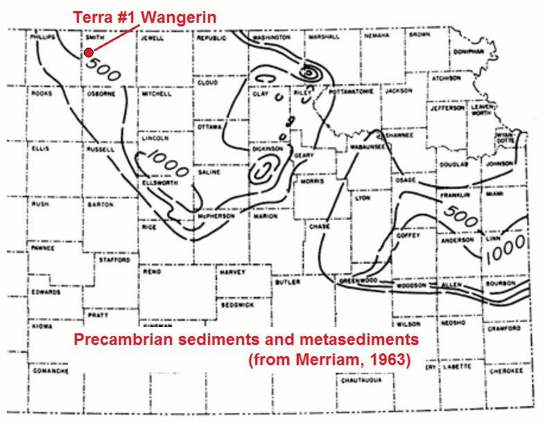 Map of location of Precambrian sediments and metasediments in Kansas.