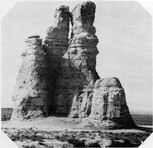 Black and white photo of Castle Rock, Gove County.