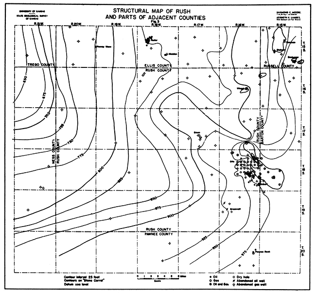 Structural map of Rush and parts of adjacent counties.