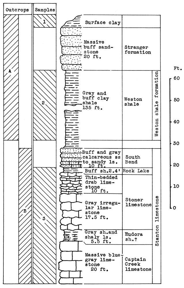 Stratigraphic sections at outcrops A and B at Fredonia.