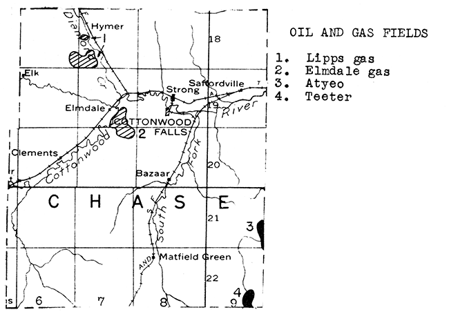 Map of Chase County showing oil and gas fields.