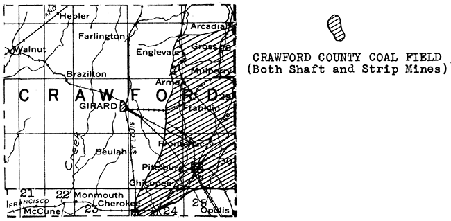 Map of Crawford County showing coal field.