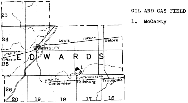 Map of Edwards County showing oil and gas fields.
