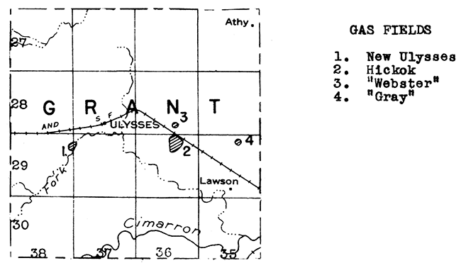 Map of Grant County showing oil and gas fields.