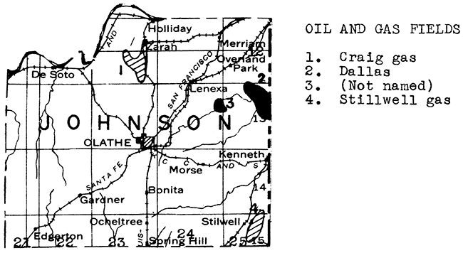 Map of Johnson County showing oil and gas fields.