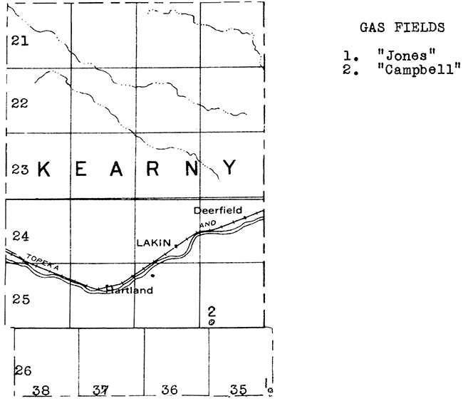 Map of Kearny County showing oil and gas fields.