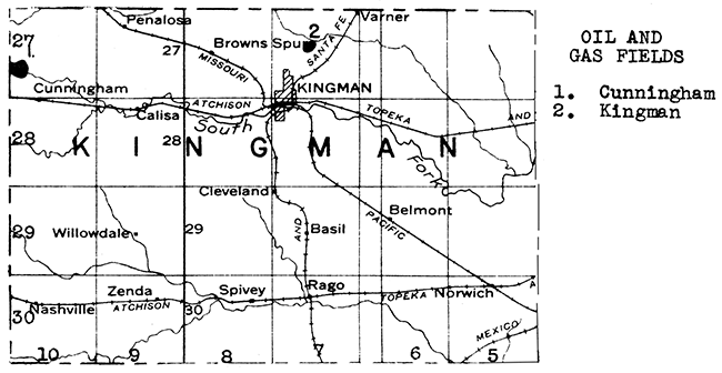 Map of Kingman County showing oil and gas fields.