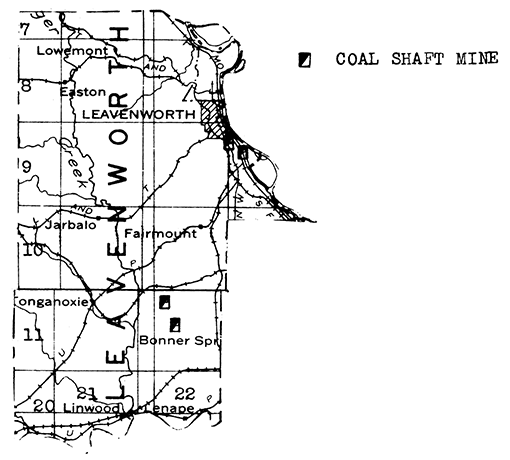 Map of Leavenworth County showing coal mines.