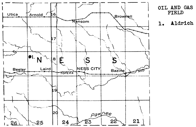 Map of Ness County showing oil and gas fields.