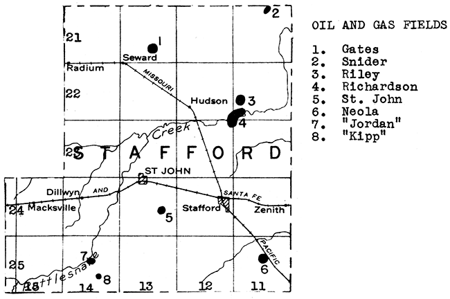 Map of Stafford County showing oil and gas fields.