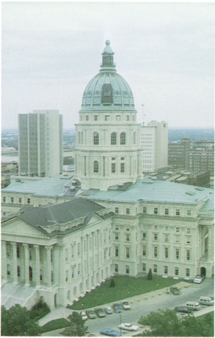 Color photo of the Capitol Building of Kansas at Topeka as viewed from the southwest.