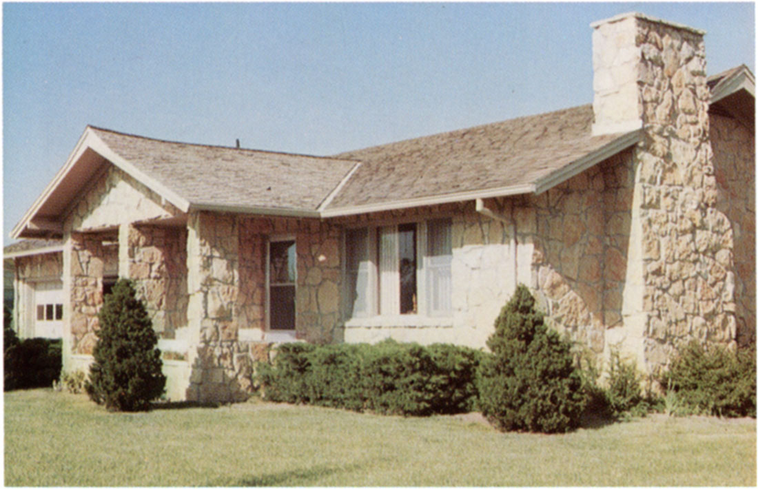 Color photo of all-stone house in Wichita made from Silverdale rubble.