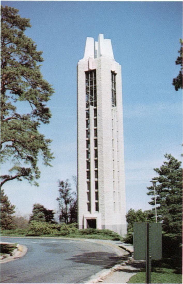 Color photo of the Memorial Campanile at the University of Kansas in Lawrence.