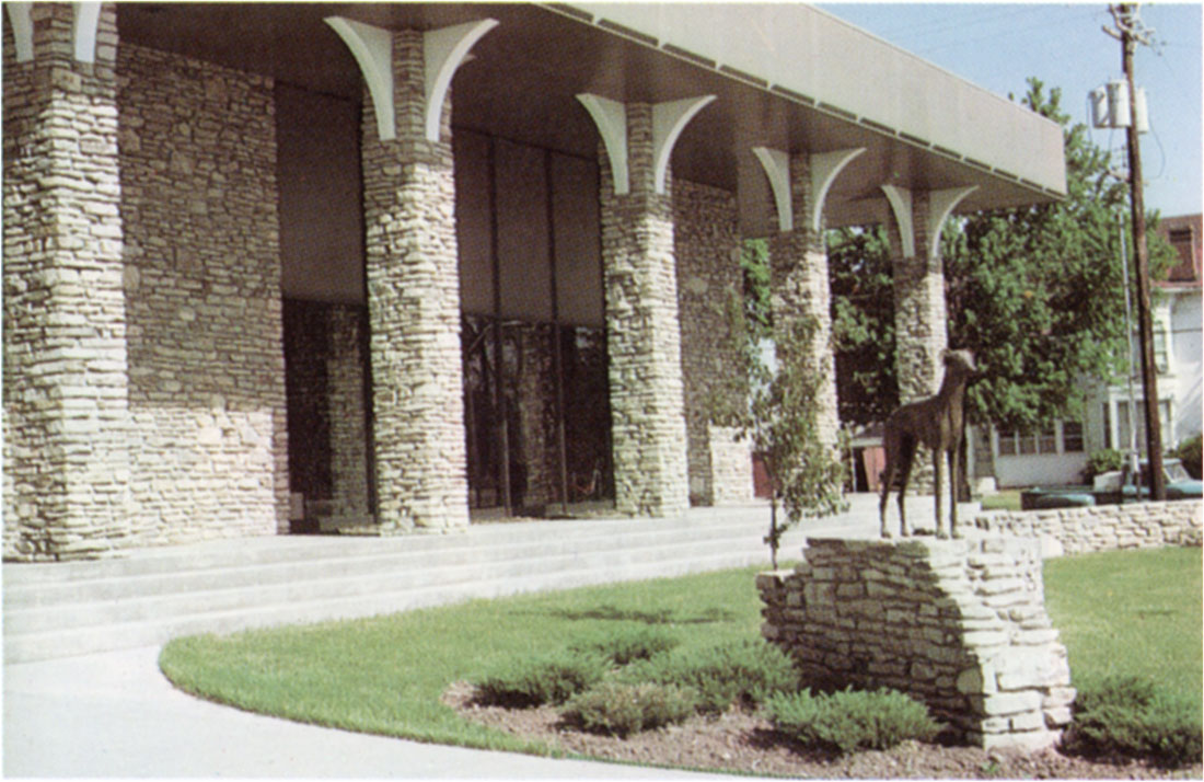Color photo of the columns at the Greyhound Hall of Fame in Abilene.