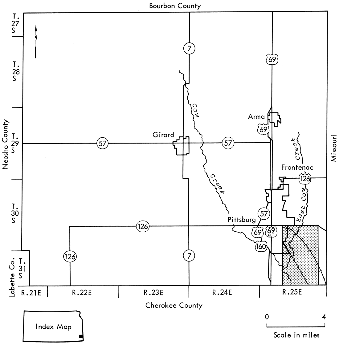 Map of Crawford County, Kansas, showing location of Mine 25.