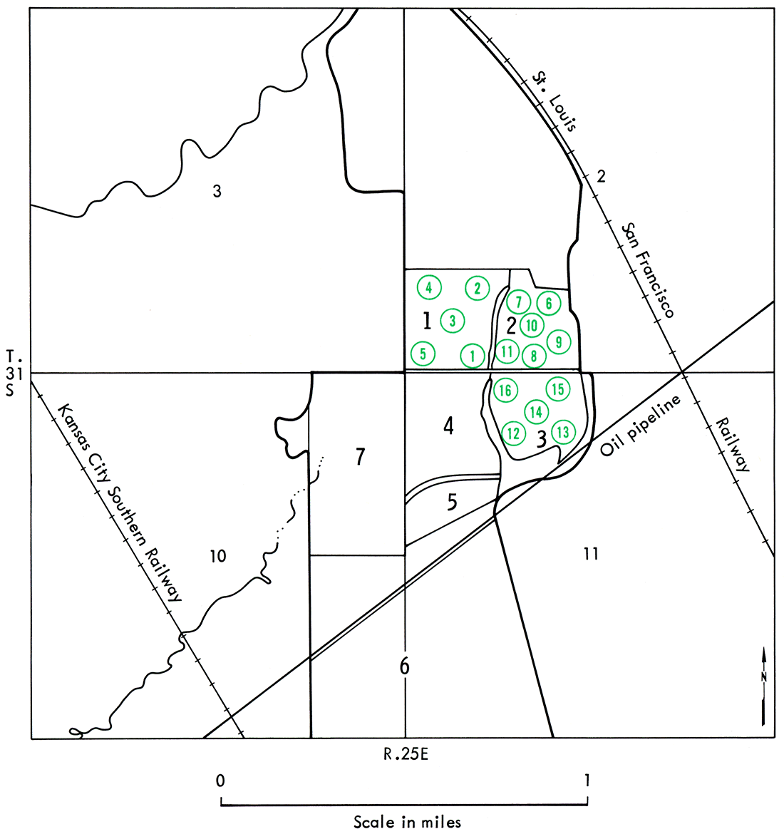 Map of location of soil samples taken to determine lime and fertilizer application pates. Data from Clemens Coal Company records.