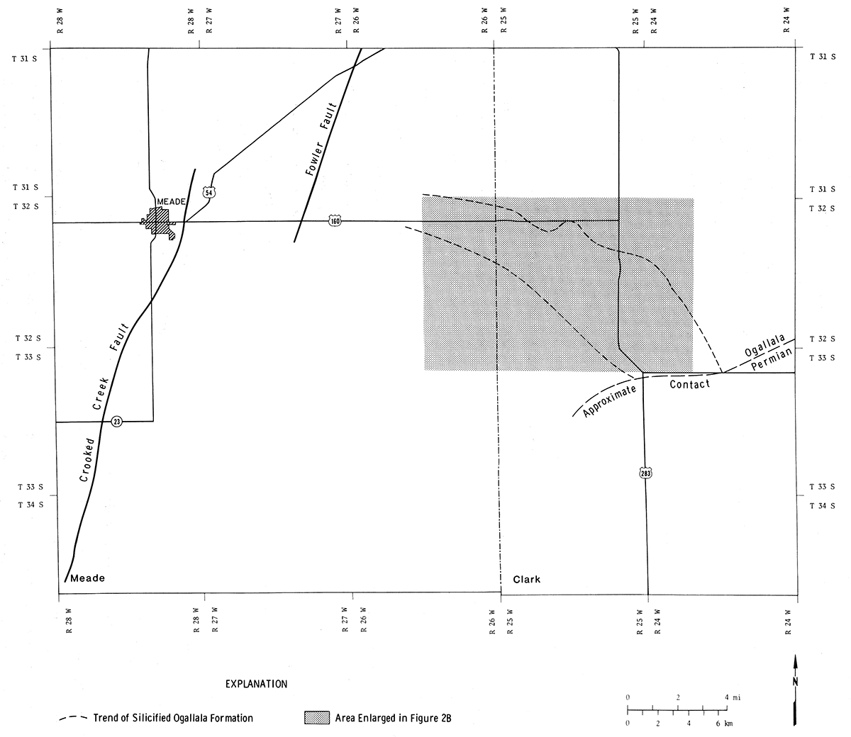 Distribution of the silicified sediments of the Ogallala Formation in Clark and Meade counties. See Table 4 for sample locations.