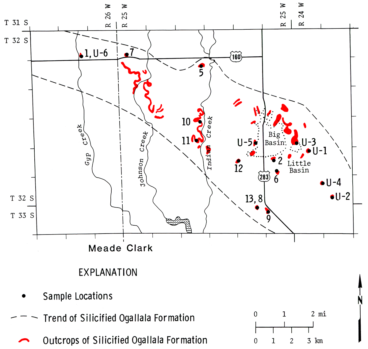Detail of distribution of silicified sediments.