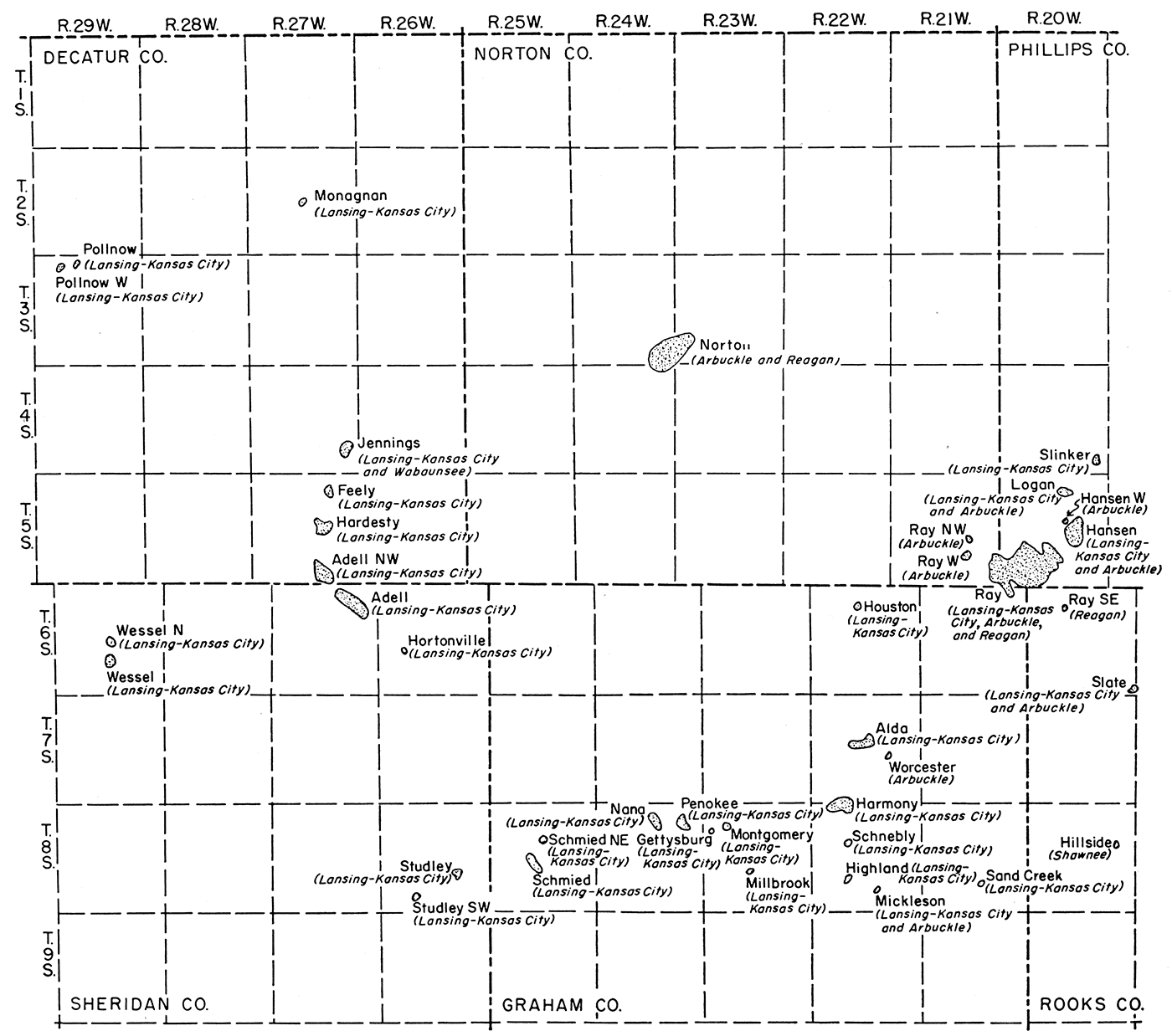 Map showing the location of the oil fields within the area of the report.