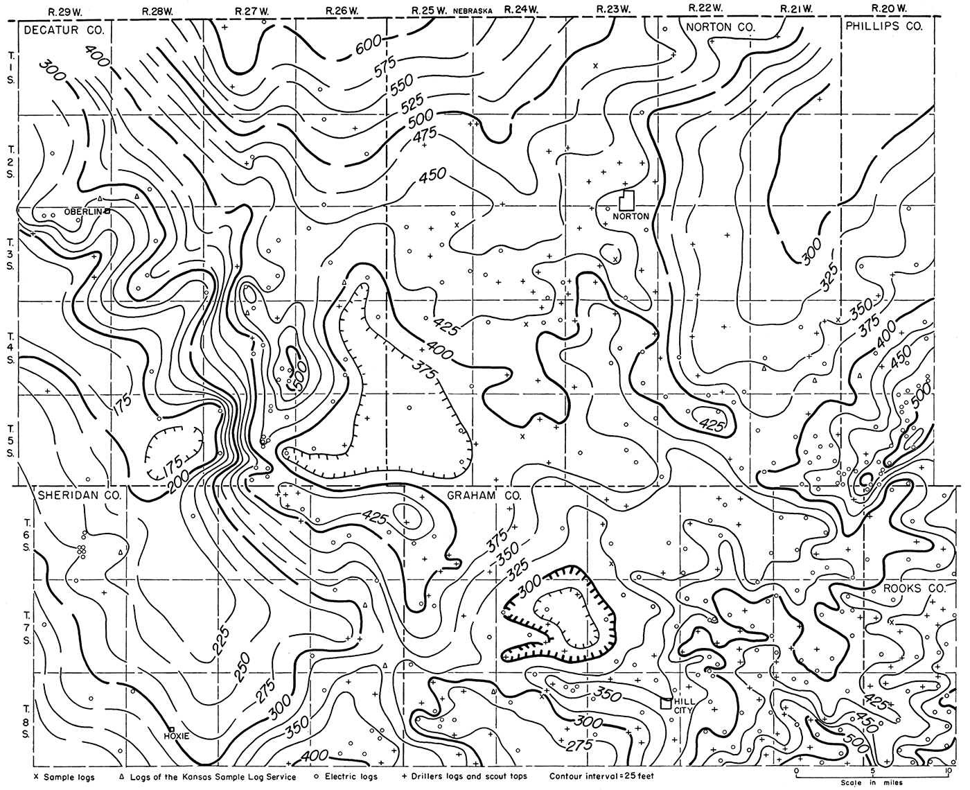 Map showing by 25-foot contours the structure on the top of the Stone Corral formation.