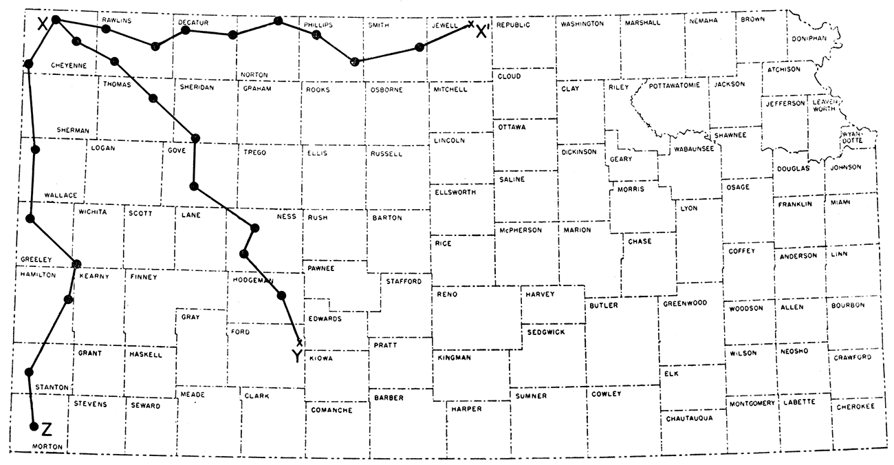 Index map of Kansas showing the location of the cross sections.