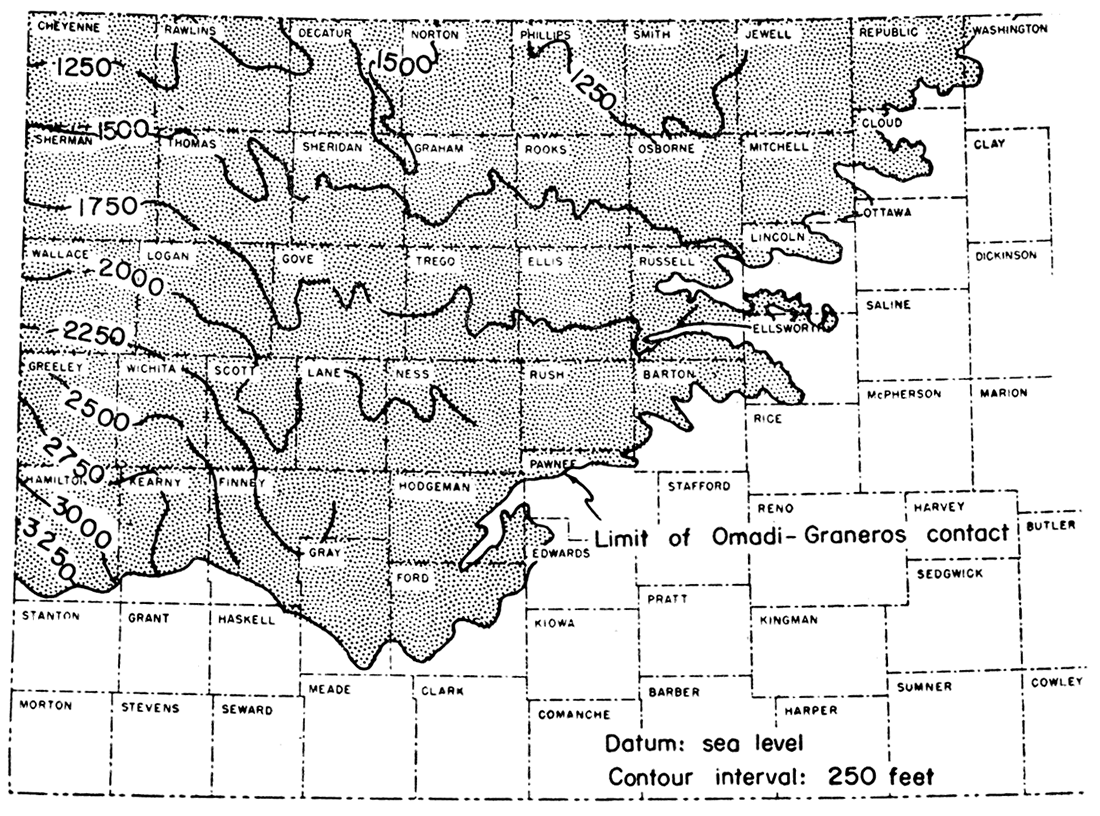 Map of western Kansas depicting the regional structure on top of the Omadi formation.