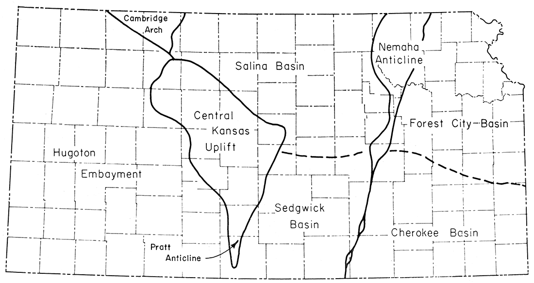 Map of Kansas showing location of petroliferous provinces.