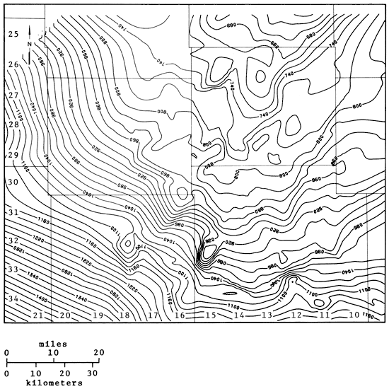 Viola highest in NE (680 meters below sea level) and drops to SW (1400 meters below sea level).