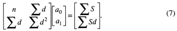 Matrix euation relating sums of depths, slope and intercept and the sums of the shale values.