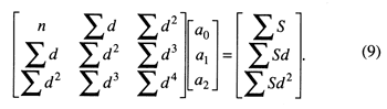 Matrix equation relating sums of depths, coefficients and the sums of the shale values.