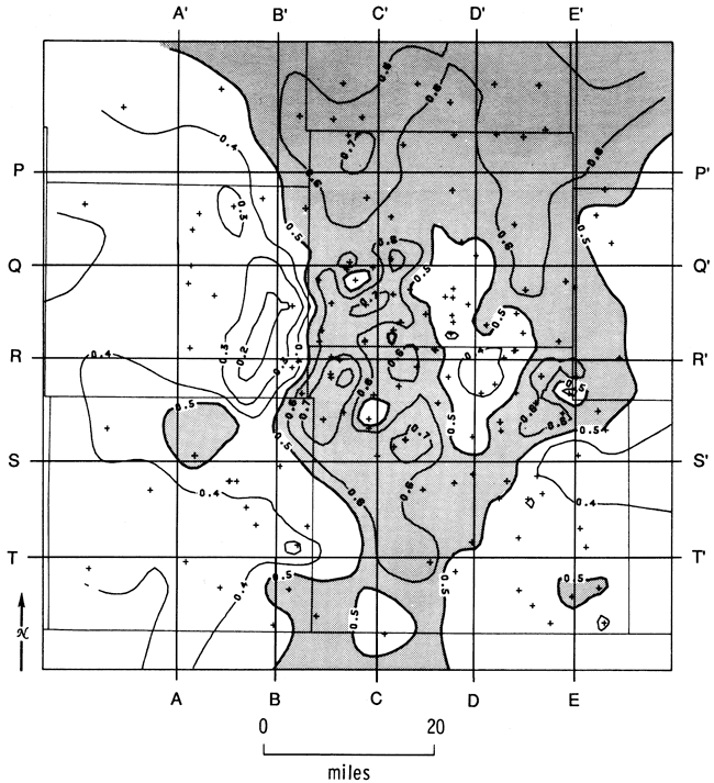 Mean shale ratio map showing location of cross sections.