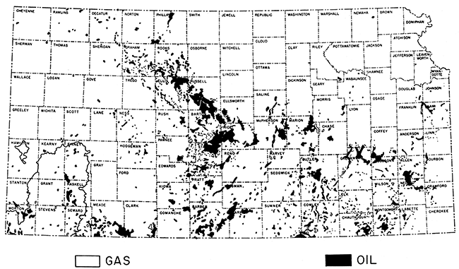 Index map of Kansas oil and gas fields.