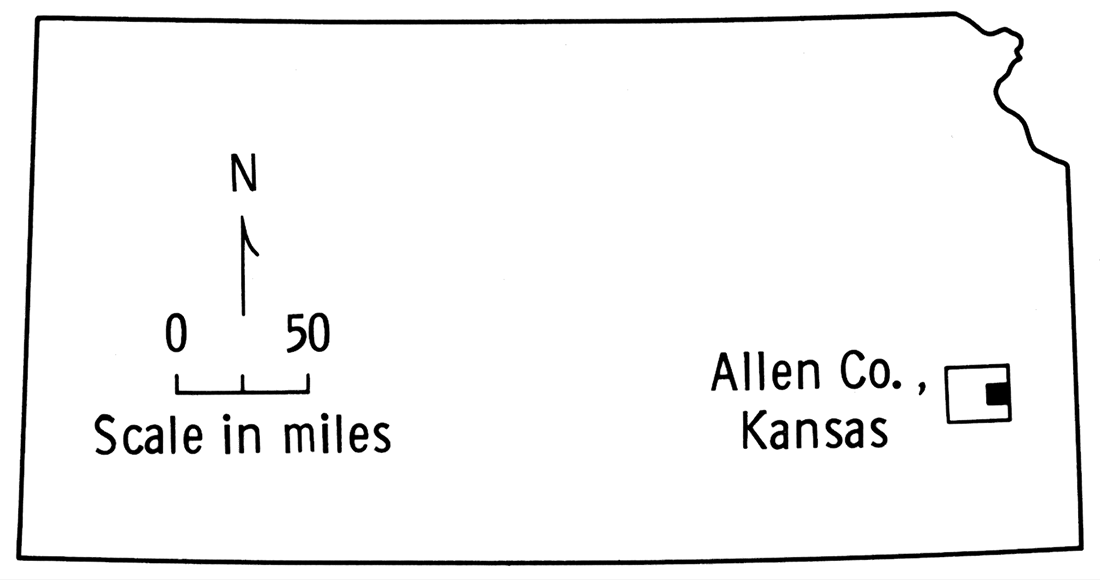 Location map showing area from which the Cherokee data set was obtained. Allen Count in southeast Kansas