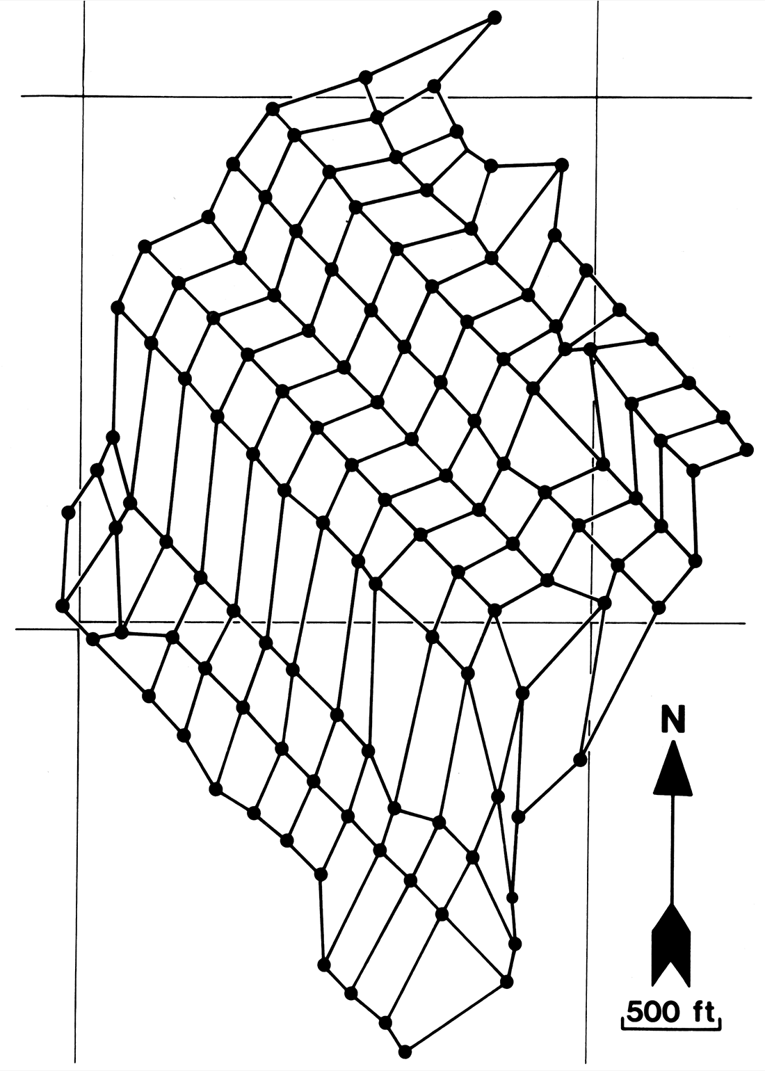 Mesh of wells superimposed on 1/2-mile section grid.