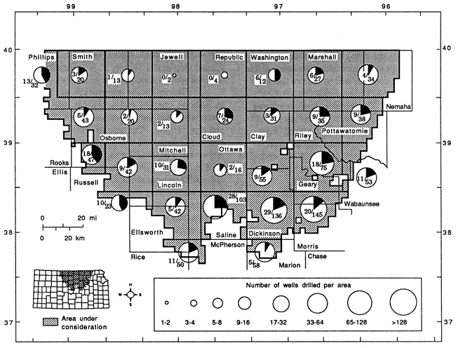 Map of Salina Basin area with summary of oil shows.