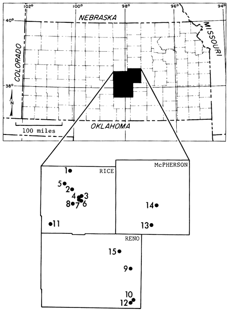 Cores located in central Kansas, counties of McPherson, Reno, and Rice.