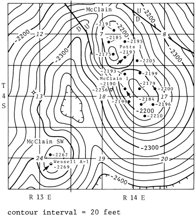 Contour map showing structure on the Viola in the study area.