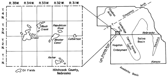 Hitchcock County is southwest Nebraska, on edge of Cambridge arch and Central Kansas uplift, south of Siouxanna arch, and at north end of Las Animas arch.