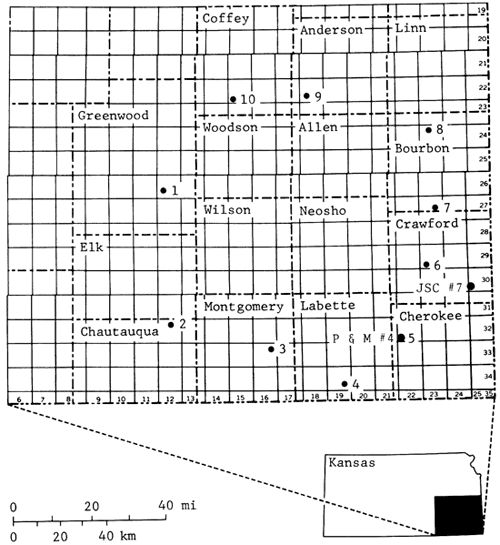 Cores located in several southeast Kansas counties.