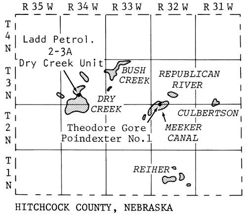 Hitchcock County oil fields; Dry Creekfields in west-central and Meeker Canal in east-central.