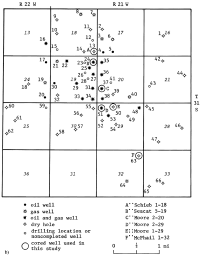 Oil, gas, and other wells in Lexington field; cores used are in sec. 18 and 19, T. 31 S., R. 22 W., and in sec. 20, 29, and 32 of T. 31 S., R. 21 W..