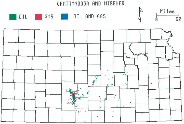 Kansas map; oil fields are in south-central Kansas; some oil in southeast Kansas; gas on western side of the south-central area.