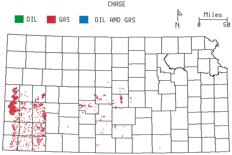 Kansas map; gas fields in south-west and south-central Kansas.