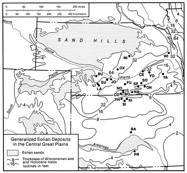 Map showing locations of radiocarbon samples.