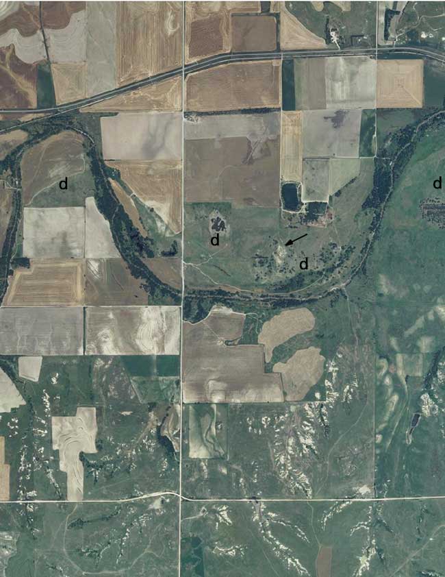 Color aerial photo of North Fork Solomon River and sand dunes southeast of Glade.