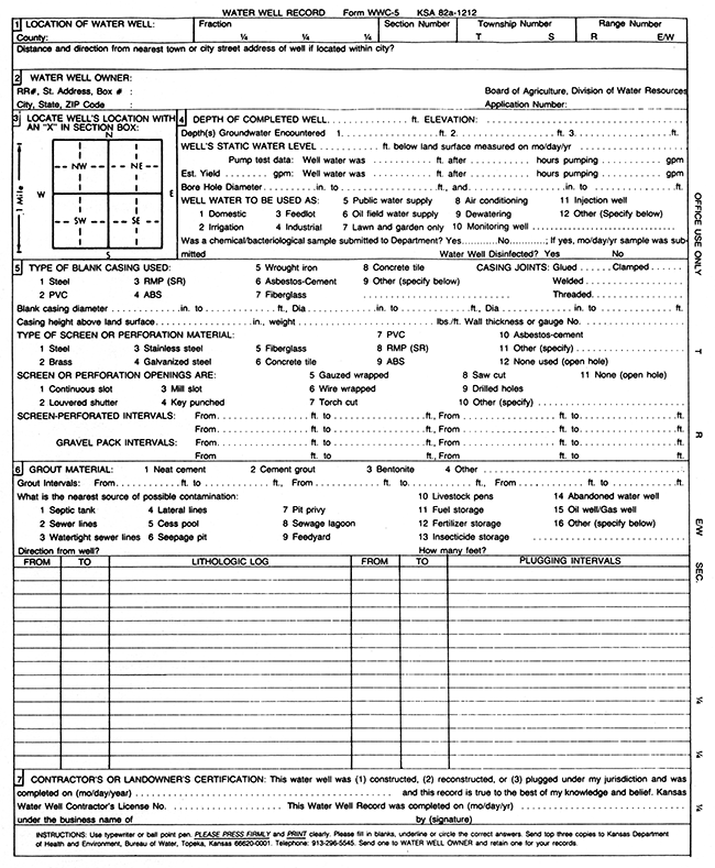 Blank water-well completion form.