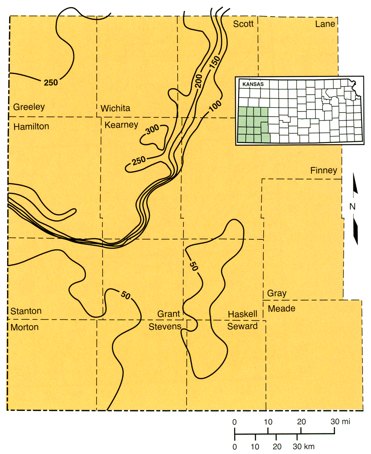 Thickness of the Flower-pot Shale in southwest Kansas.