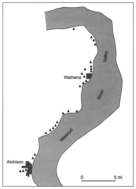 Quarries and pits along Missouri River vallye north of Atchison, Kansas.